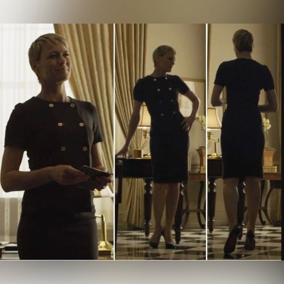 Cedric Charlier wool herringbone dress. Color is charcoal grey. Size 2. - Picture 4 of 10